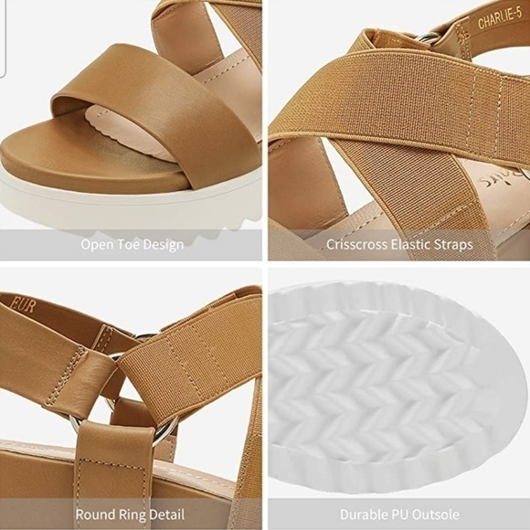 DREAM PAIRS Women’s Open Toe Platform Wedge Sandals, Tan Colored, Sz 8 - Picture 3 of 5